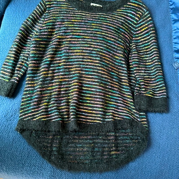 Super soft, XL, black John Paul Richard sweater with rainbow colored stripes. - Picture 2 of 5